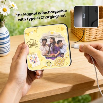 Personalized Rakhi Gift for Brother & Sister, Custom Musical Fridge Magnet with Photo & Song, Audio Message Gift Rechargeable Sound Magnet